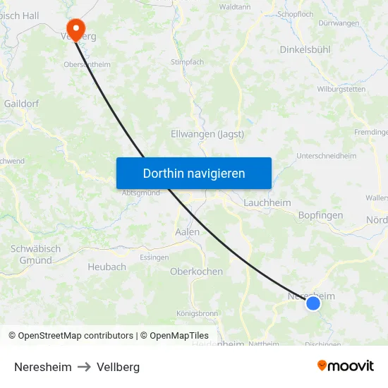 Neresheim to Vellberg map