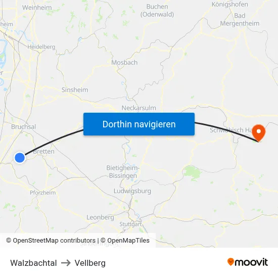 Walzbachtal to Vellberg map