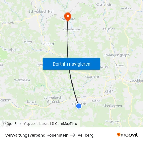 Verwaltungsverband Rosenstein to Vellberg map