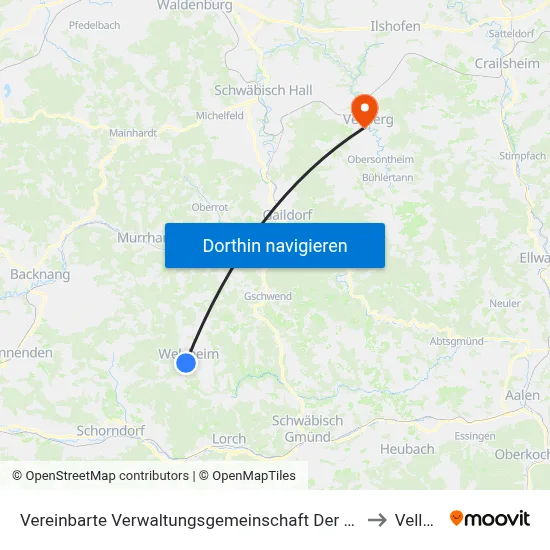 Vereinbarte Verwaltungsgemeinschaft Der Stadt Welzheim to Vellberg map
