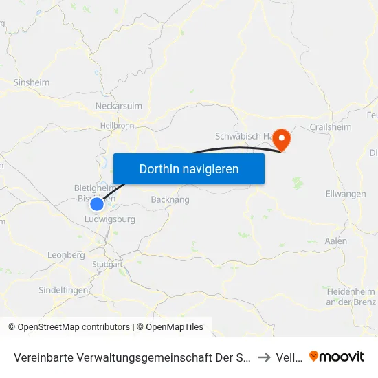 Vereinbarte Verwaltungsgemeinschaft Der Stadt Bietigheim-Bissingen to Vellberg map