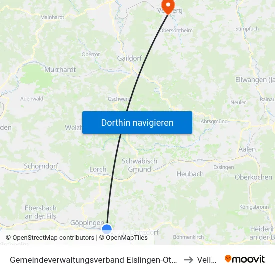 Gemeindeverwaltungsverband Eislingen-Ottenbach-Salach to Vellberg map