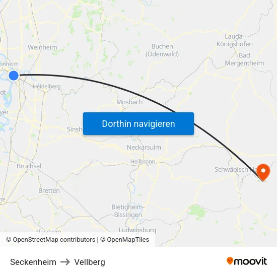 Seckenheim to Vellberg map
