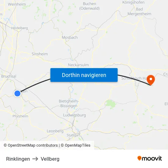 Rinklingen to Vellberg map
