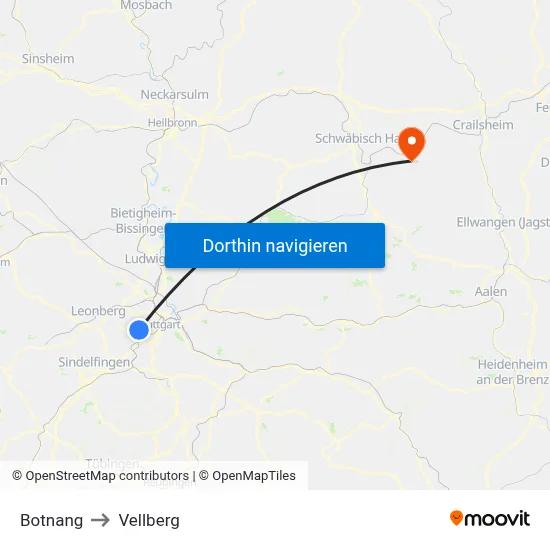 Botnang to Vellberg map