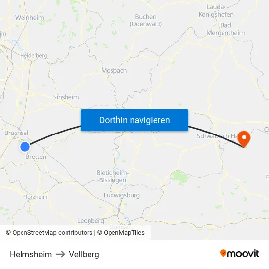 Helmsheim to Vellberg map