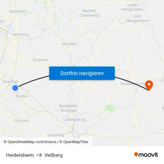 Heidelsheim to Vellberg map