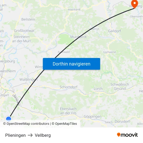 Plieningen to Vellberg map
