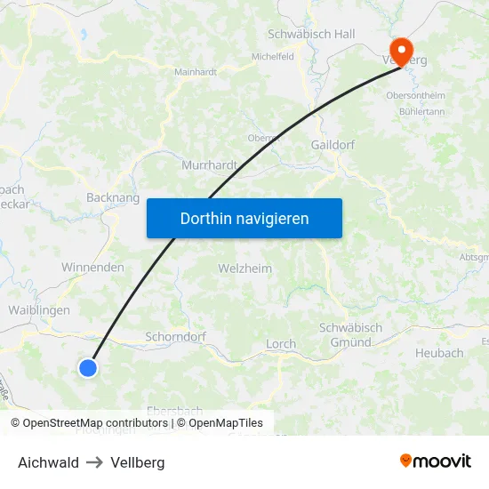 Aichwald to Vellberg map