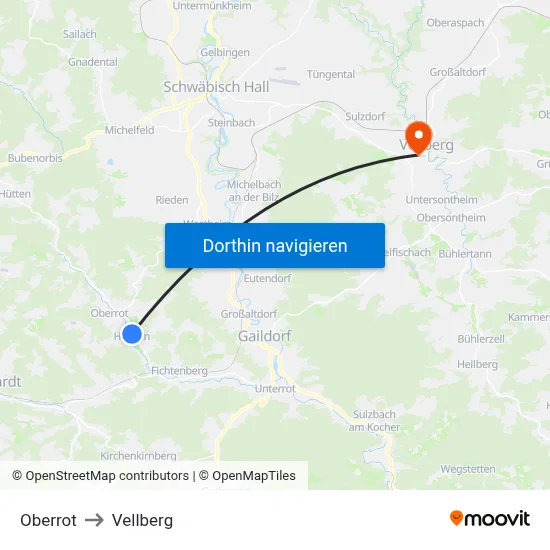 Oberrot to Vellberg map