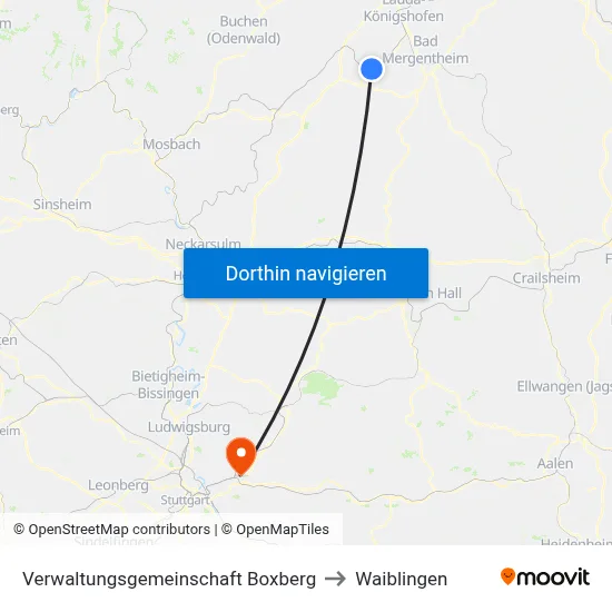 Verwaltungsgemeinschaft Boxberg to Waiblingen map
