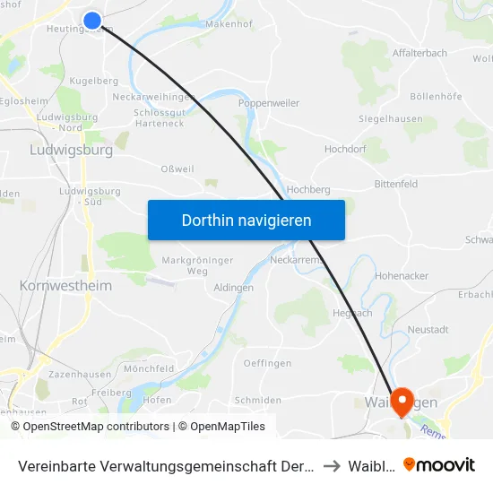 Vereinbarte Verwaltungsgemeinschaft Der Stadt Freiberg am Neckar to Waiblingen map