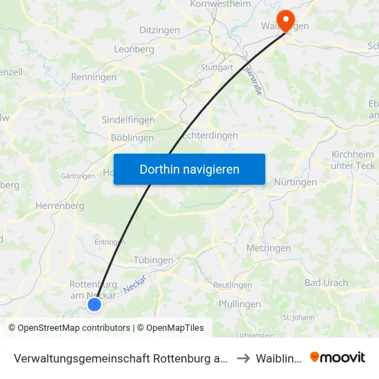 Verwaltungsgemeinschaft Rottenburg am Neckar to Waiblingen map