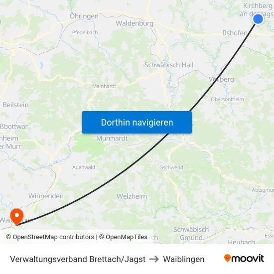 Verwaltungsverband Brettach/Jagst to Waiblingen map