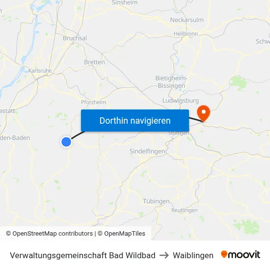 Verwaltungsgemeinschaft Bad Wildbad to Waiblingen map