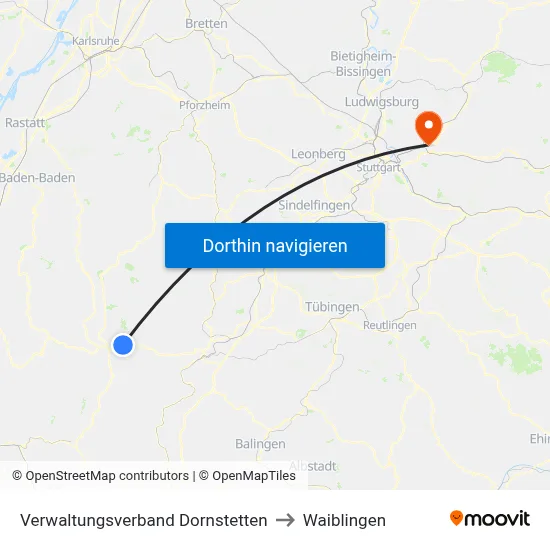Verwaltungsverband Dornstetten to Waiblingen map