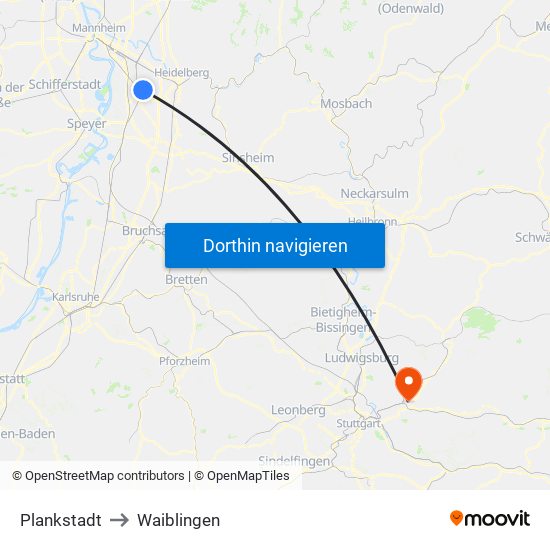 Plankstadt to Waiblingen map