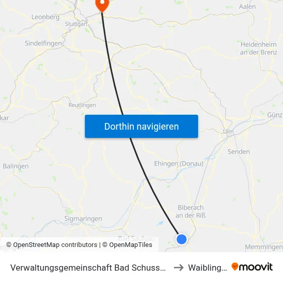 Verwaltungsgemeinschaft Bad Schussenried to Waiblingen map