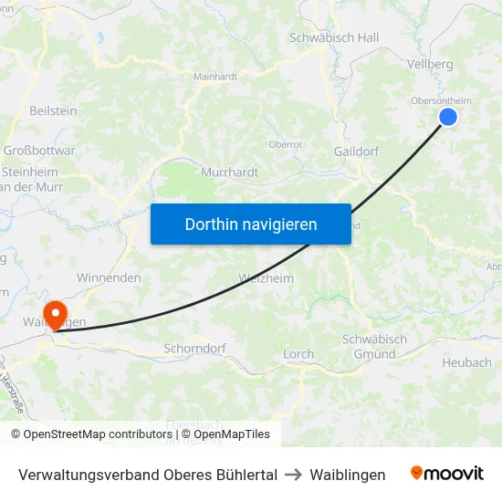 Verwaltungsverband Oberes Bühlertal to Waiblingen map