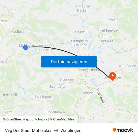 Vvg Der Stadt Mühlacker to Waiblingen map