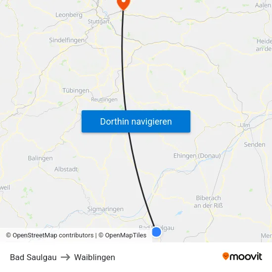 Bad Saulgau to Waiblingen map