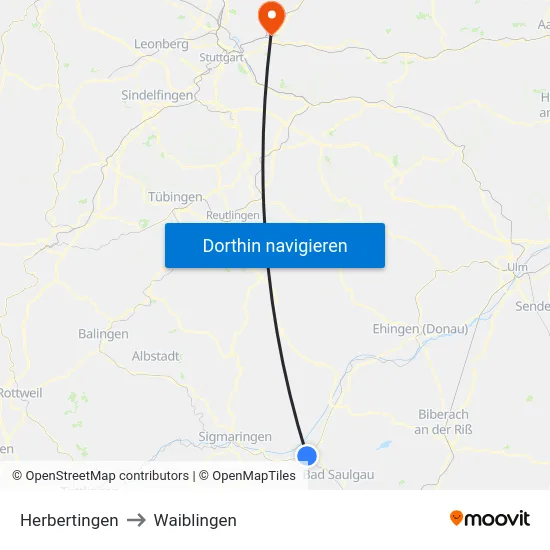 Herbertingen to Waiblingen map