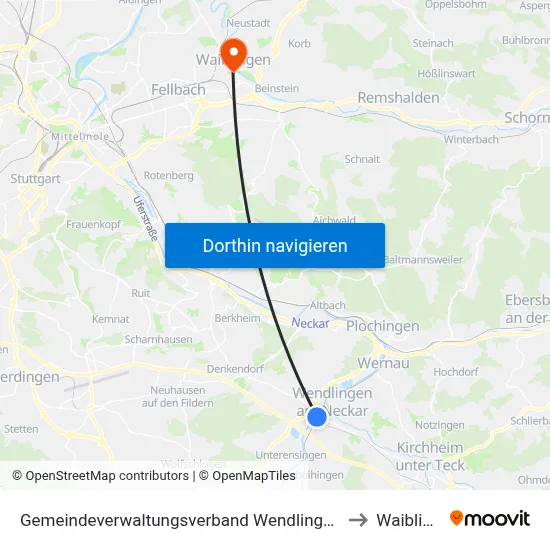 Gemeindeverwaltungsverband Wendlingen am Neckar to Waiblingen map