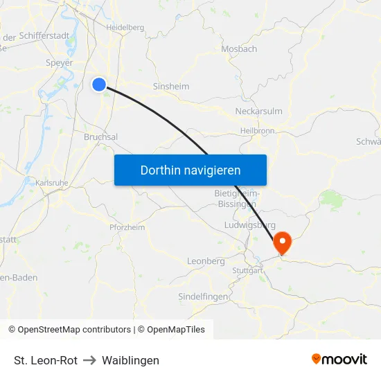 St. Leon-Rot to Waiblingen map