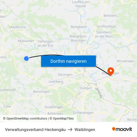 Verwaltungsverband Heckengäu to Waiblingen map