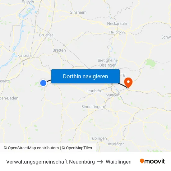 Verwaltungsgemeinschaft Neuenbürg to Waiblingen map