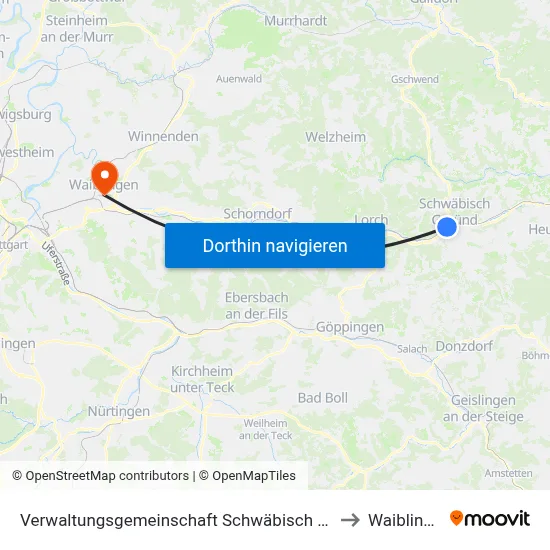 Verwaltungsgemeinschaft Schwäbisch Gmünd to Waiblingen map