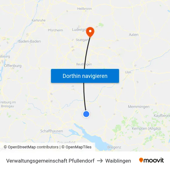 Verwaltungsgemeinschaft Pfullendorf to Waiblingen map