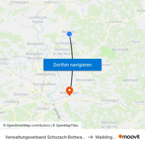 Verwaltungsverband Schozach-Bottwartal to Waiblingen map