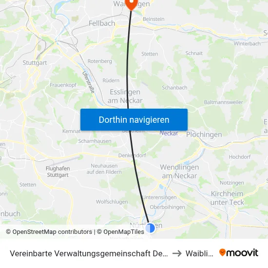 Vereinbarte Verwaltungsgemeinschaft Der Stadt Nürtingen to Waiblingen map