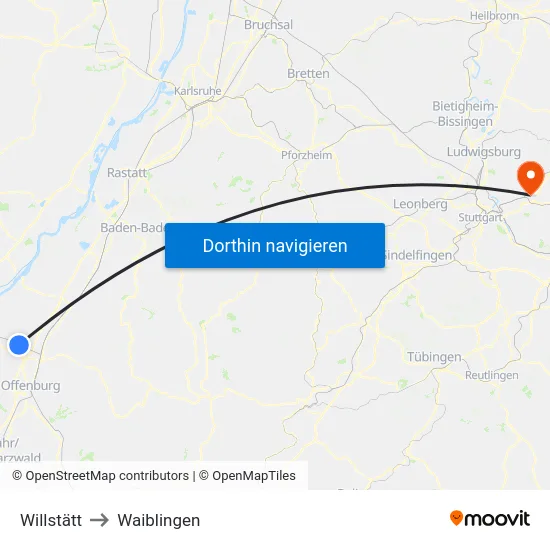 Willstätt to Waiblingen map