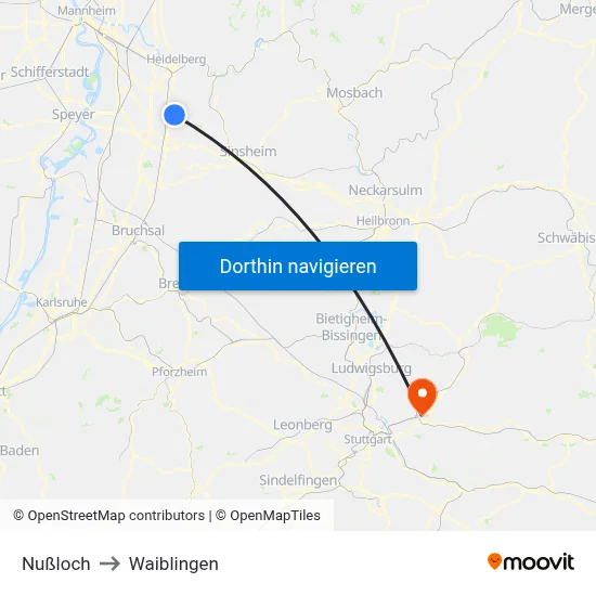 Nußloch to Waiblingen map