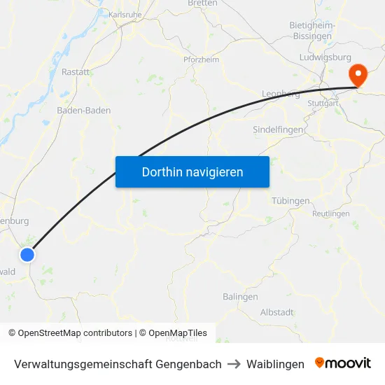 Verwaltungsgemeinschaft Gengenbach to Waiblingen map