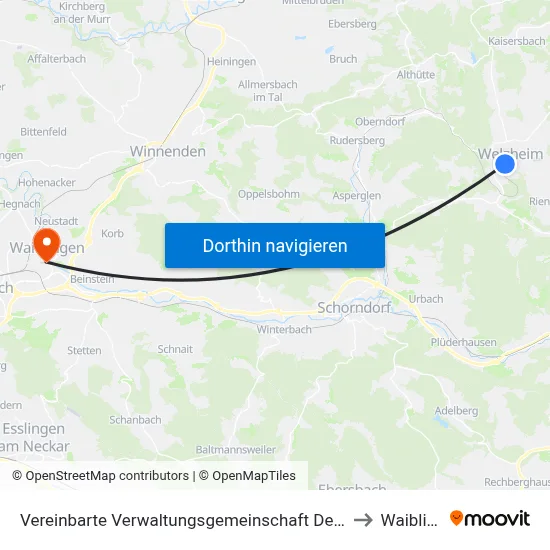 Vereinbarte Verwaltungsgemeinschaft Der Stadt Welzheim to Waiblingen map