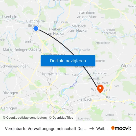 Vereinbarte Verwaltungsgemeinschaft Der Stadt Bietigheim-Bissingen to Waiblingen map