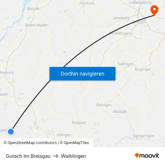 Gutach Im Breisgau to Waiblingen map