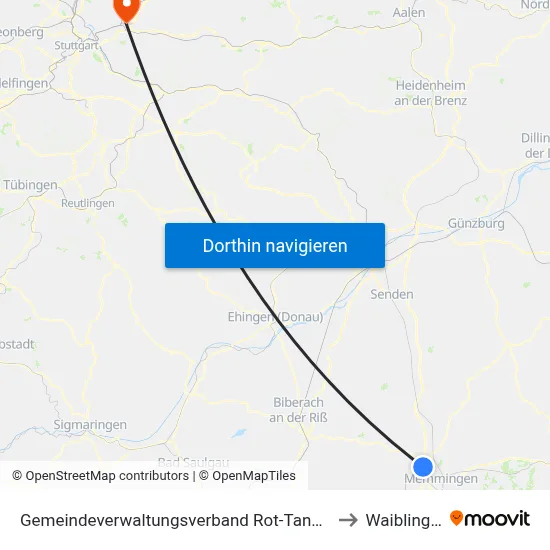 Gemeindeverwaltungsverband Rot-Tannheim to Waiblingen map
