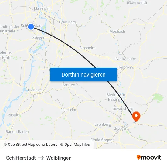 Schifferstadt to Waiblingen map