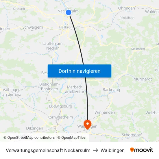 Verwaltungsgemeinschaft Neckarsulm to Waiblingen map