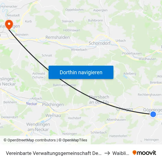 Vereinbarte Verwaltungsgemeinschaft Der Stadt Göppingen to Waiblingen map