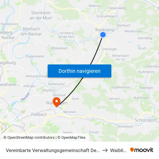 Vereinbarte Verwaltungsgemeinschaft Der Stadt Backnang to Waiblingen map