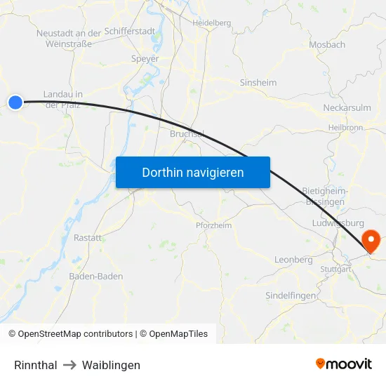 Rinnthal to Waiblingen map
