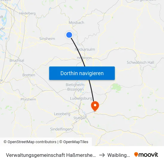 Verwaltungsgemeinschaft Haßmersheim to Waiblingen map