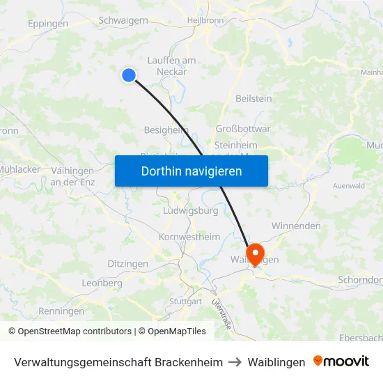 Verwaltungsgemeinschaft Brackenheim to Waiblingen map