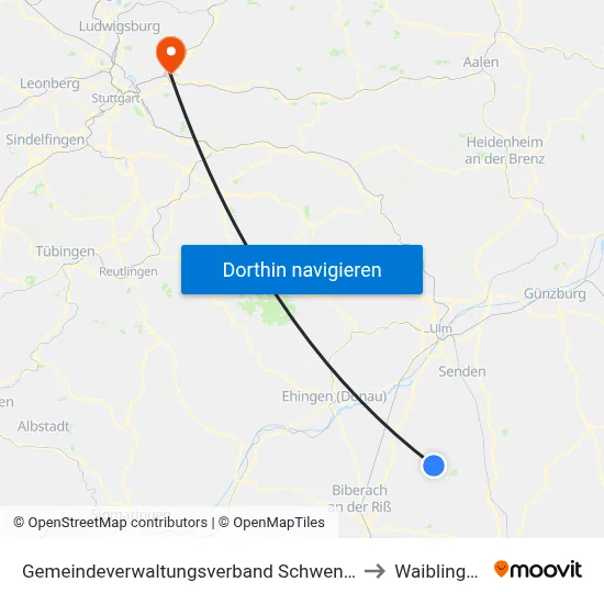 Gemeindeverwaltungsverband Schwendi to Waiblingen map