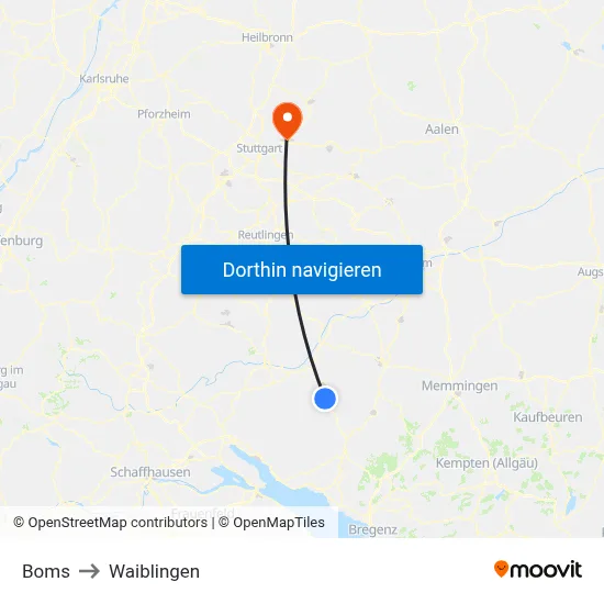 Boms to Waiblingen map